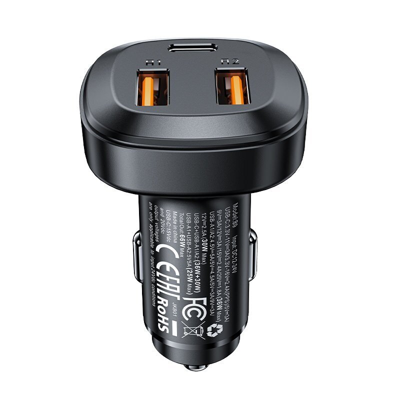 Acefast car charger 66W 2x USB / USB Type C, PPS, Power Delivery, Quick Charge 4.0, AFC, FCP, SCP black (B9) hind ja info | Mobiiltelefonide laadijad | kaup24.ee