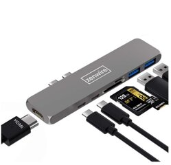 Adapter 7w1 HUB USB-C HDMI 4K 2x USB 3.0 Thunderbolt 3.0 SD TF Macbook Pro / Air M1 M2 Zenwire цена и информация | Адаптер Aten Video Splitter 2 port 450MHz | kaup24.ee