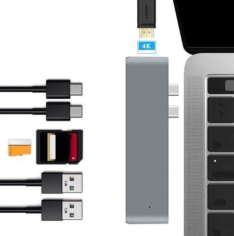 Adapter 7w1 HUB USB-C HDMI 4K 2x USB 3.0 Thunderbolt 3.0 SD TF Macbook Pro / Air M1 M2 Zenwire цена и информация | USB jagajad, adapterid | kaup24.ee