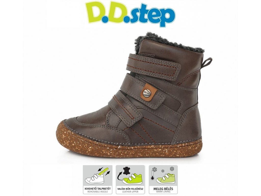 Laste talvesaapad D.D.Step, nahast, W078-222AM, Chocolate hind ja info | Laste talvesaapad | kaup24.ee