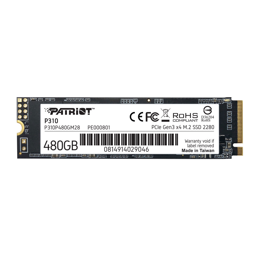 SSD Patriot P310 480GB M.2 2280 PCIe NVMe 4.0 x4 TLC цена и информация | Sisemised kõvakettad (HDD, SSD, Hybrid) | kaup24.ee