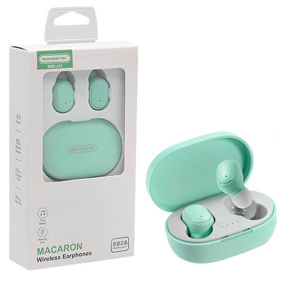 SOMOSTEL SMS-J13 MACARON BLUETOOTH IN-EAR HEADPHONES MINT - RUNNING TIME 3-4h + CHARGING BOX 260 mAh hind ja info | Käed-vabad seadmed | kaup24.ee