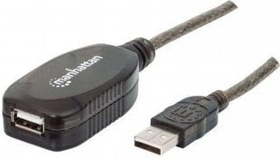 USB pikendus Manhattan USB 2.0 A-A M/F 10m, aktiivne цена и информация | Кабели для телефонов | kaup24.ee