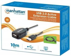 USB pikendus Manhattan USB 2.0 A-A M/F 10m, aktiivne hind ja info | Mobiiltelefonide kaablid | kaup24.ee