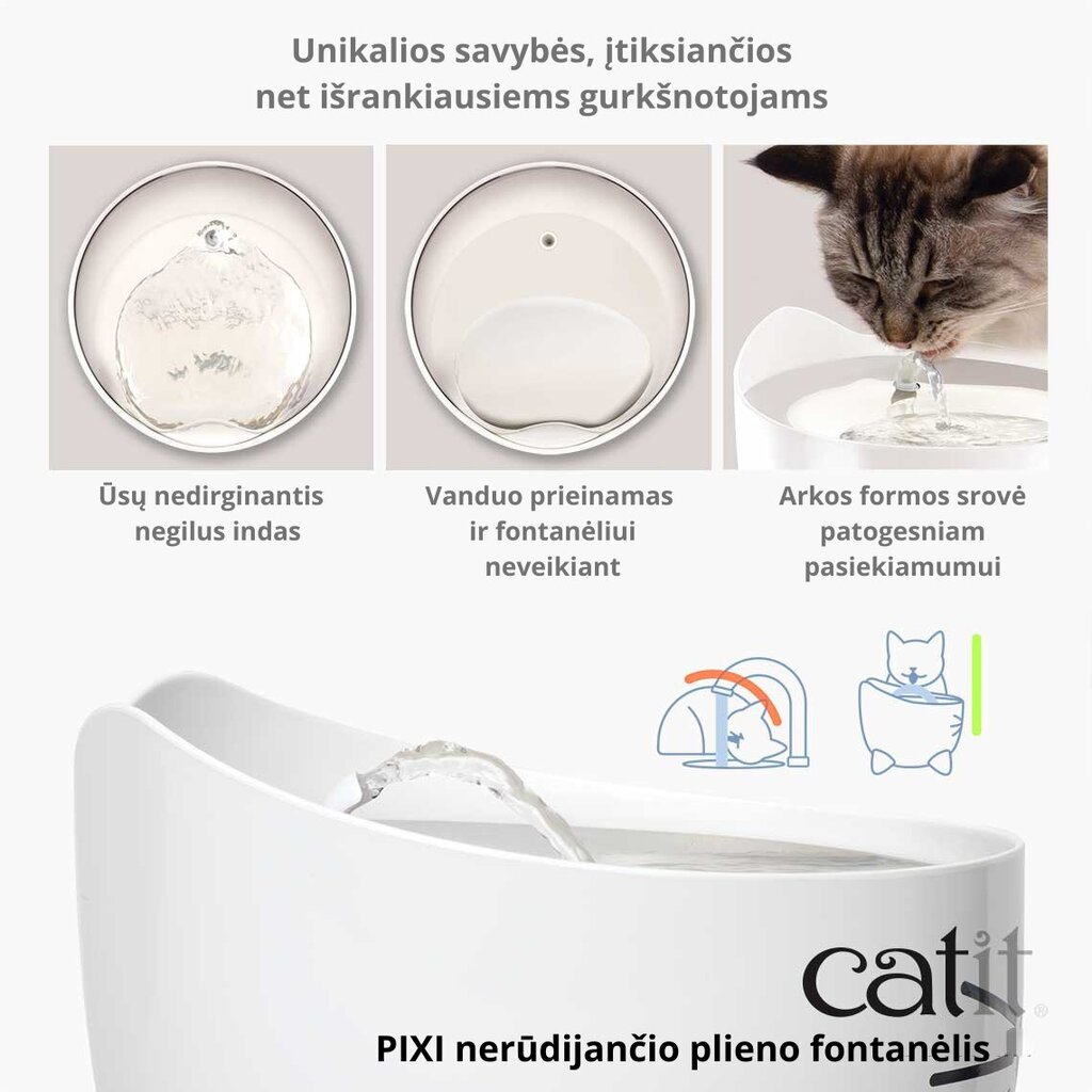 Purskkaev-joogikauss Catit PIXI, roostevabast terasest pealis, 2,5 l цена и информация | Toidukausid loomadele | kaup24.ee