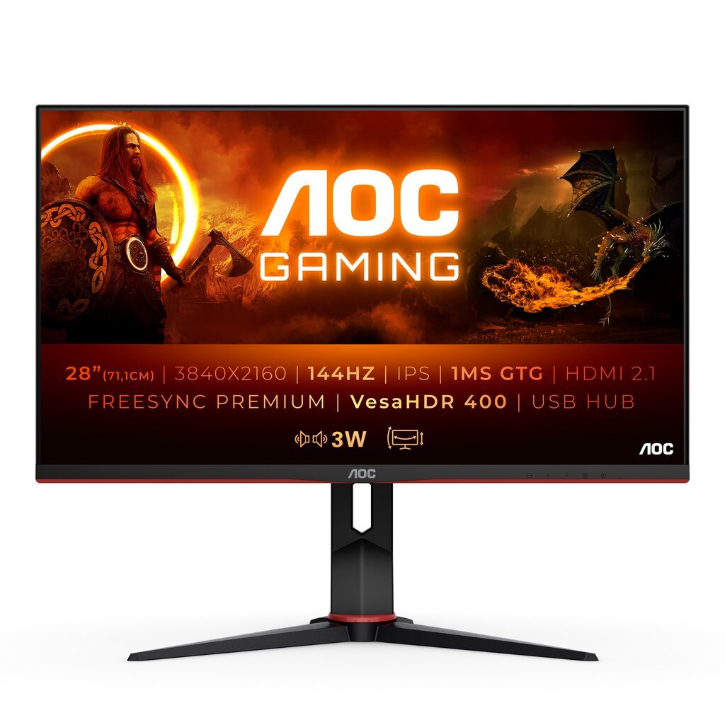 AOC G2 28" IPS 4K Gaming Monitor U28G2XU2/BK цена и информация | Monitorid | kaup24.ee