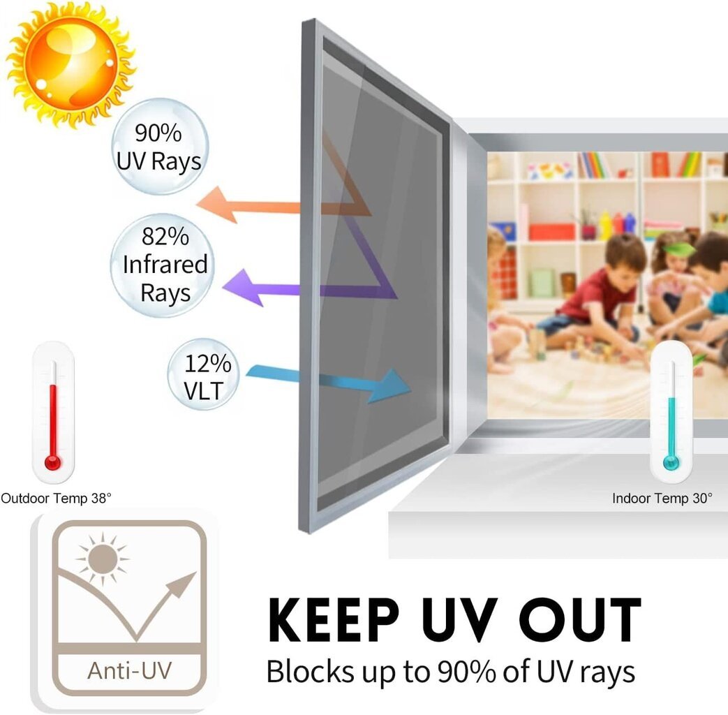 Päikest blokeeriv UV-kiirgust peegeldav aknakile koju ja kontorisse, 1 tk hind ja info | Seinakleebised | kaup24.ee