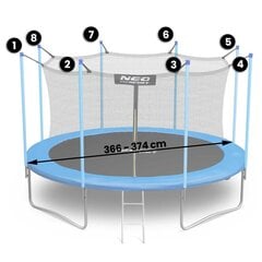 Kaitsev sisebatuutivõrk, 374 cm – 12 jalga, Neo-Sport цена и информация | Батуты | kaup24.ee