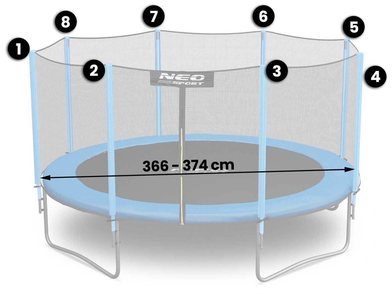 Kaitsev batuudivõrk väljas, 374cm - 12ft, Neo-Sport цена и информация | Batuudid ja batuudi varuosad | kaup24.ee