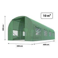 Aiatunnel - kasvuhoone, 2,5x4xH2m (10m2)., roheline цена и информация | Теплицы | kaup24.ee