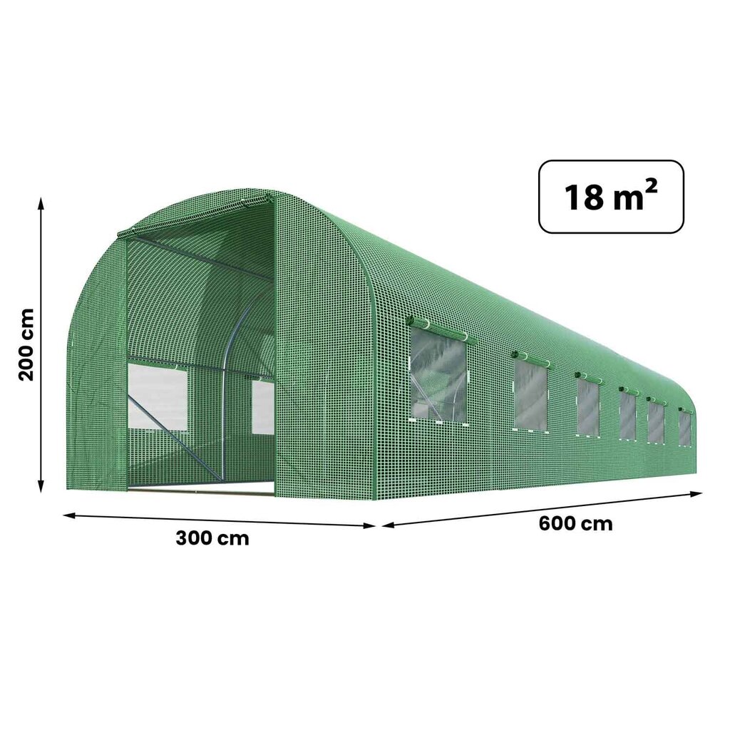 Aiatunnel - kasvuhoone, 3x6m (18m2), roheline цена и информация | Kasvuhooned | kaup24.ee