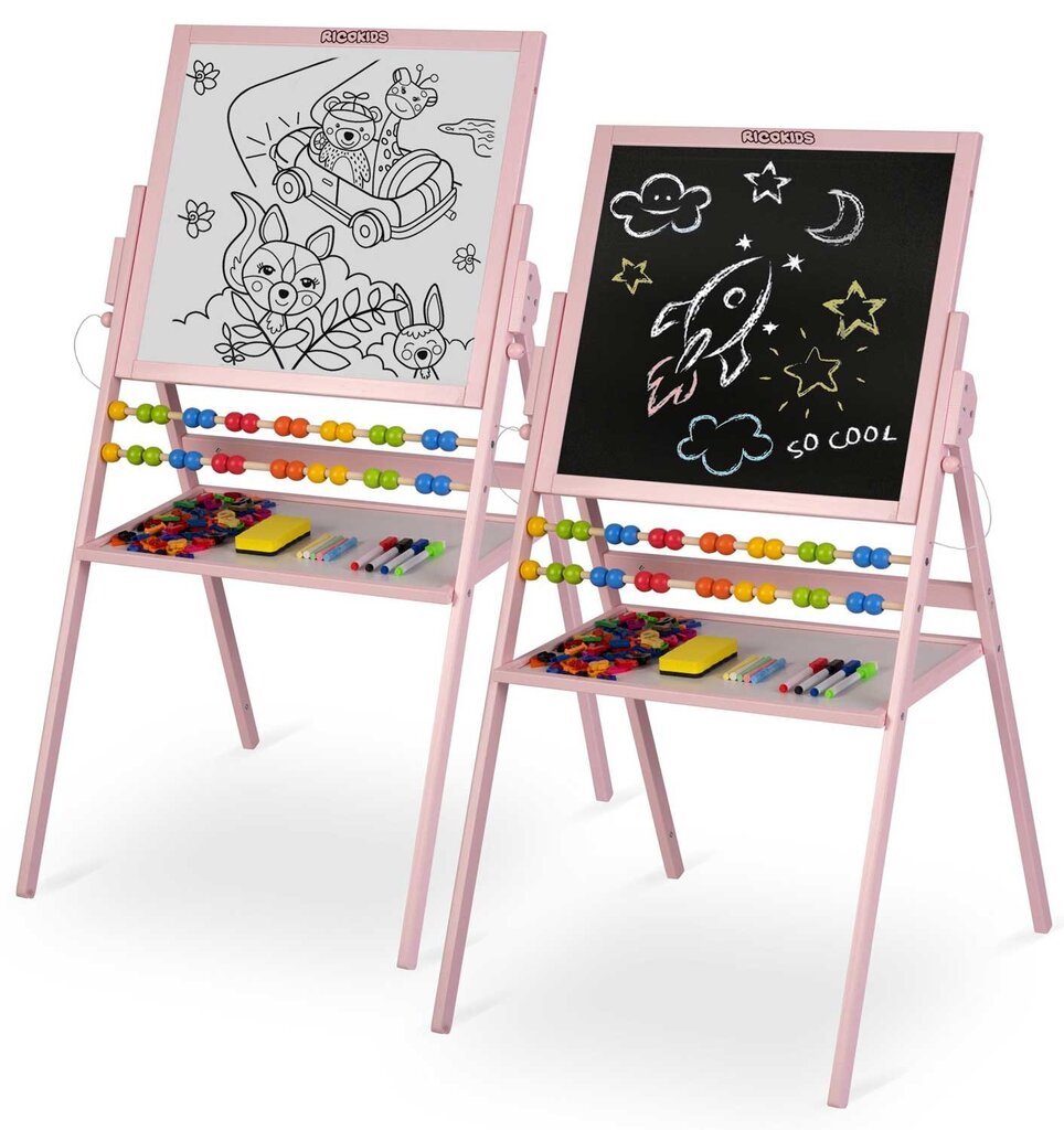 Kahepoolne magnetjoonistuslaud, roosa 101 x 55 x 55 cm hind ja info | Arendavad mänguasjad | kaup24.ee