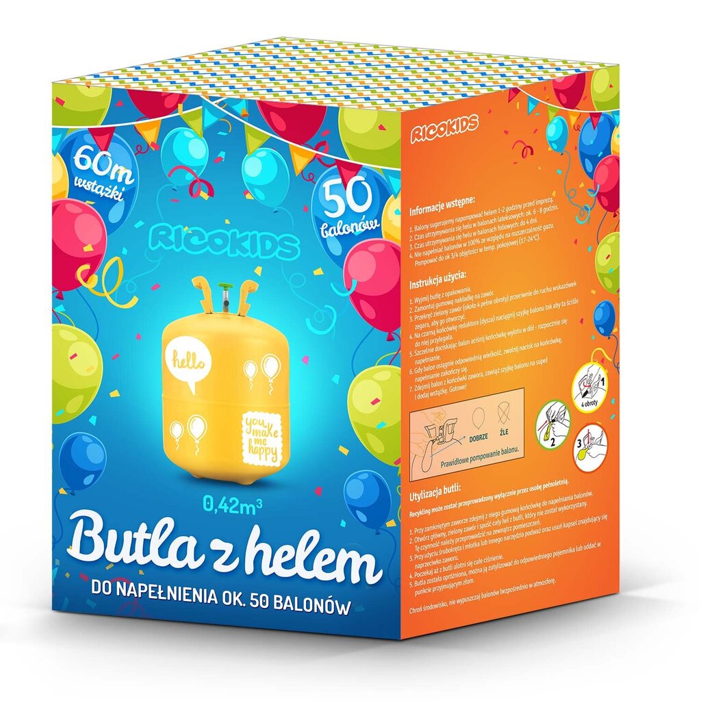Heelium gaasiballoon, 0,42m3, + balloonid 50tk, ja lint 60m., 0,42m3 цена и информация | Õhupallid | kaup24.ee