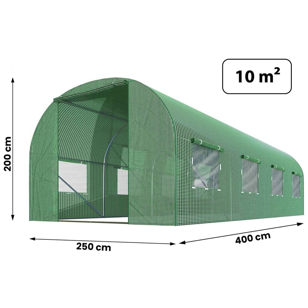 Aiatunnel - kasvuhoone, 2,5x4 (10m2), roheline цена и информация | Kasvuhooned | kaup24.ee