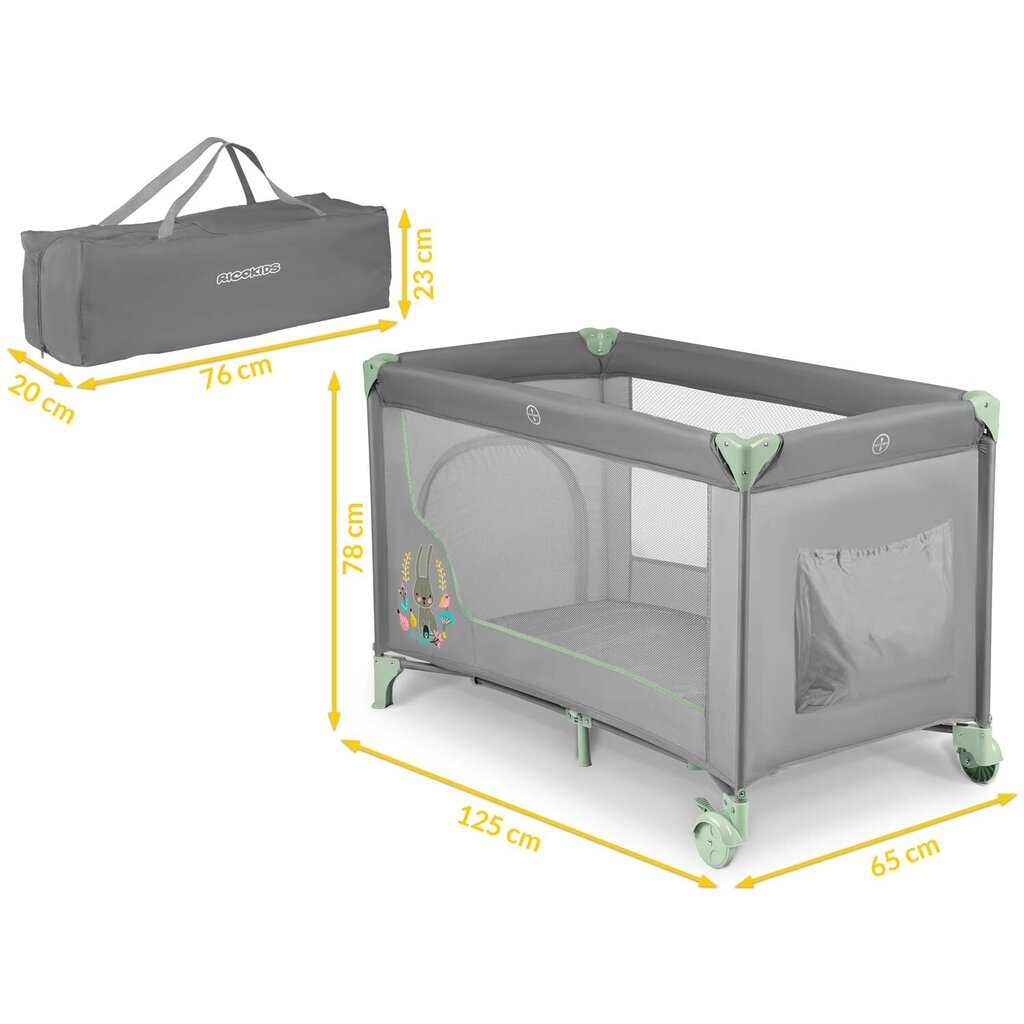 Reisivoodi - mänguaed, 125 x 65 x 78 cm hall ja piparmünt hind ja info | Reisivoodid, mänguaedikud | kaup24.ee