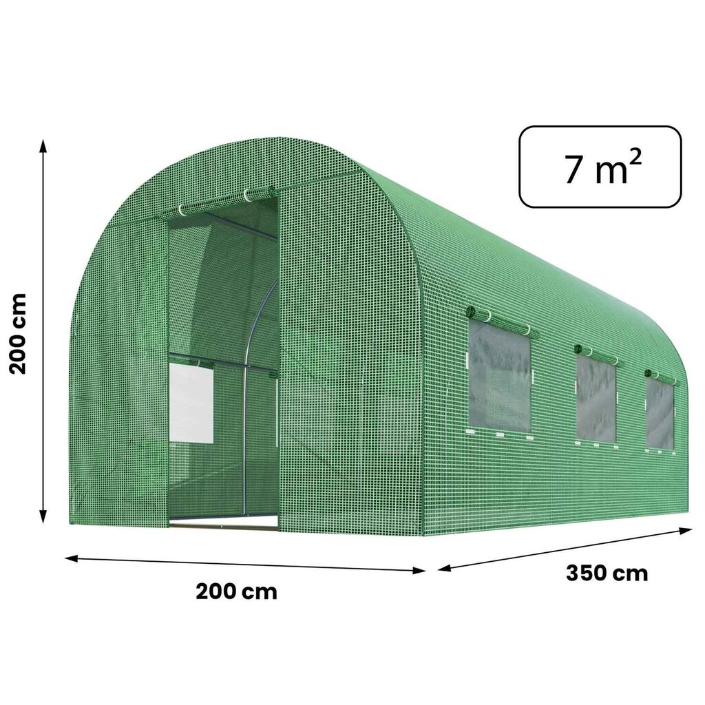 Aiatunnel - kasvuhoone, 2x3,5x (7m2), roheline цена и информация | Kasvuhooned | kaup24.ee