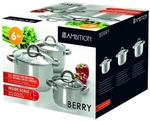 Ambition набор кастрюль с крышками Berry, 6 предметов цена и информация | Ambition Кухонные товары, товары для домашнего хозяйства | kaup24.ee