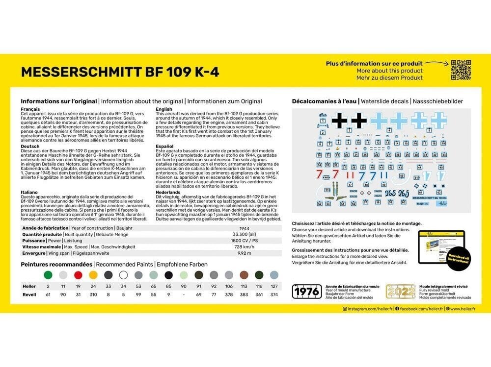 Heller - Messerschmitt Bf 109 K-4 mudeli komplekt, 1/72, 56229 hind ja info | Klotsid ja konstruktorid | kaup24.ee