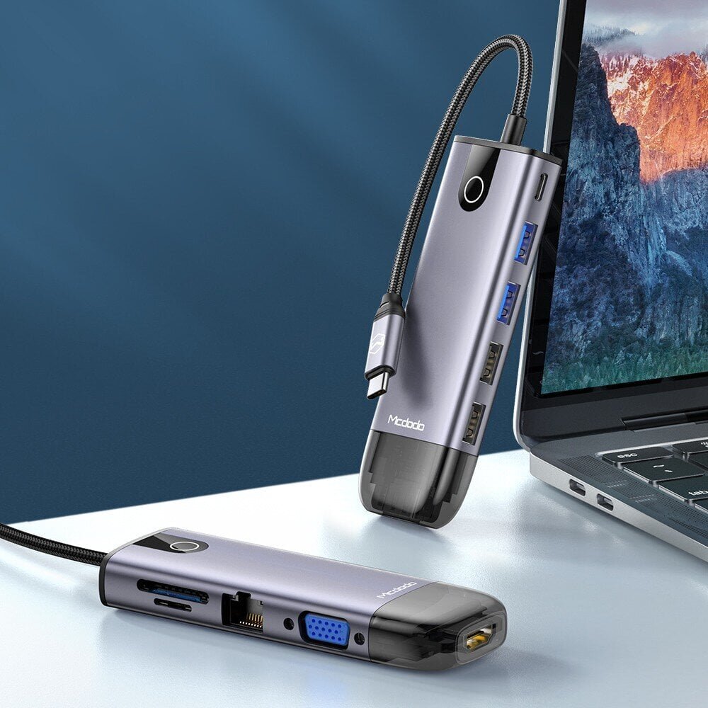 Mcdodo 10in1 USB-C RJ-45 VGA HDMI 4K sülearvuti rummu Macbook M1 HU-7420 jaoks hind ja info | USB jagajad, adapterid | kaup24.ee