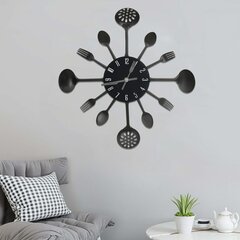 325163 vidaXL Wall Clock with Spoon and Fork Design Black 40 cm Aluminium hind ja info | Kellad | kaup24.ee