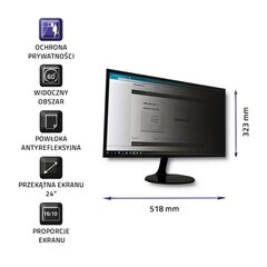 Кронштейн Qoltec 51061 Privacy filter 24" | 16:10 цена и информация | Кронштейны для монитора | kaup24.ee