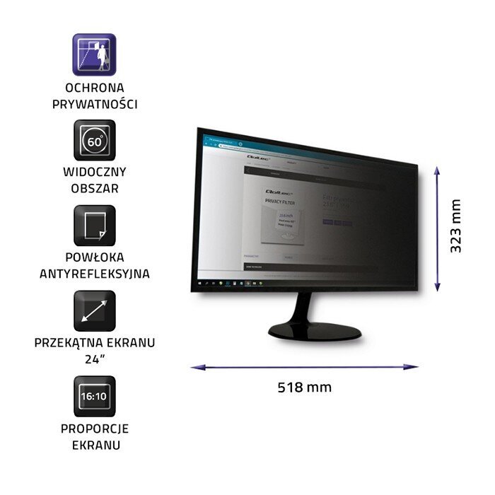 Qoltec 51061 Privacy filter 24" | 16:10 цена и информация | Monitori hoidjad | kaup24.ee