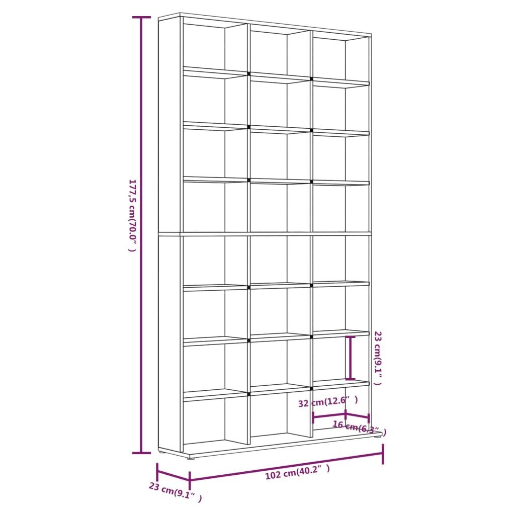 vidaXL CD-kapp, hall Sonoma tamm, 102 x 23 x 177,5 cm, tehispuit hind ja info | Kapid | kaup24.ee