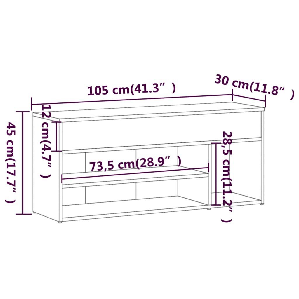 vidaXL jalatsipink, hall Sonoma tamm, 105 x 30 x 45 cm, tehispuit цена и информация | Jalatsikapid, jalatsiriiulid | kaup24.ee