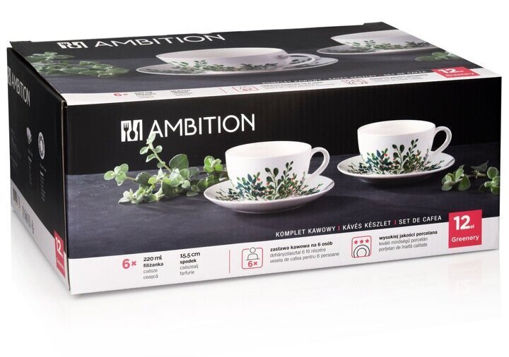 Ambition kohvinõude komplekt Greenery, 12-osaline hind ja info | Klaasid, tassid ja kannud | kaup24.ee