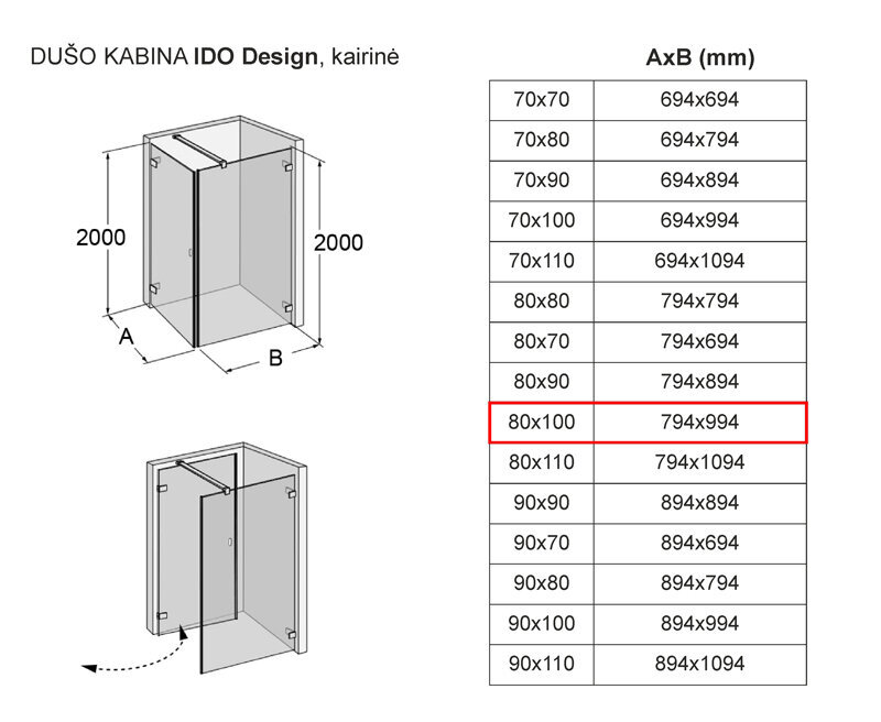 Dušikabiin IDO Design, vasakpoolne 80x100 цена и информация | Dušikabiinid | kaup24.ee