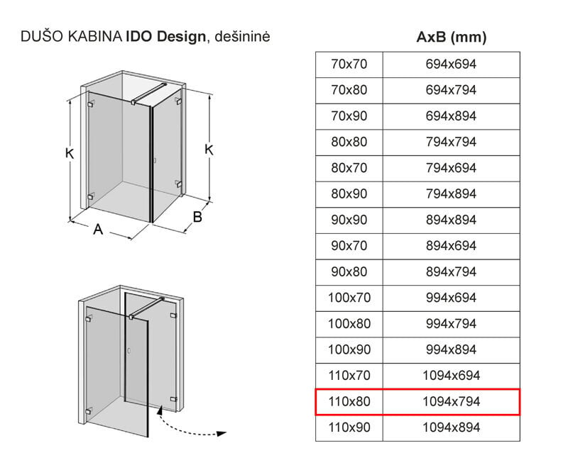 Dušikabiin IDO Design, parempoolne 110x80 цена и информация | Dušikabiinid | kaup24.ee