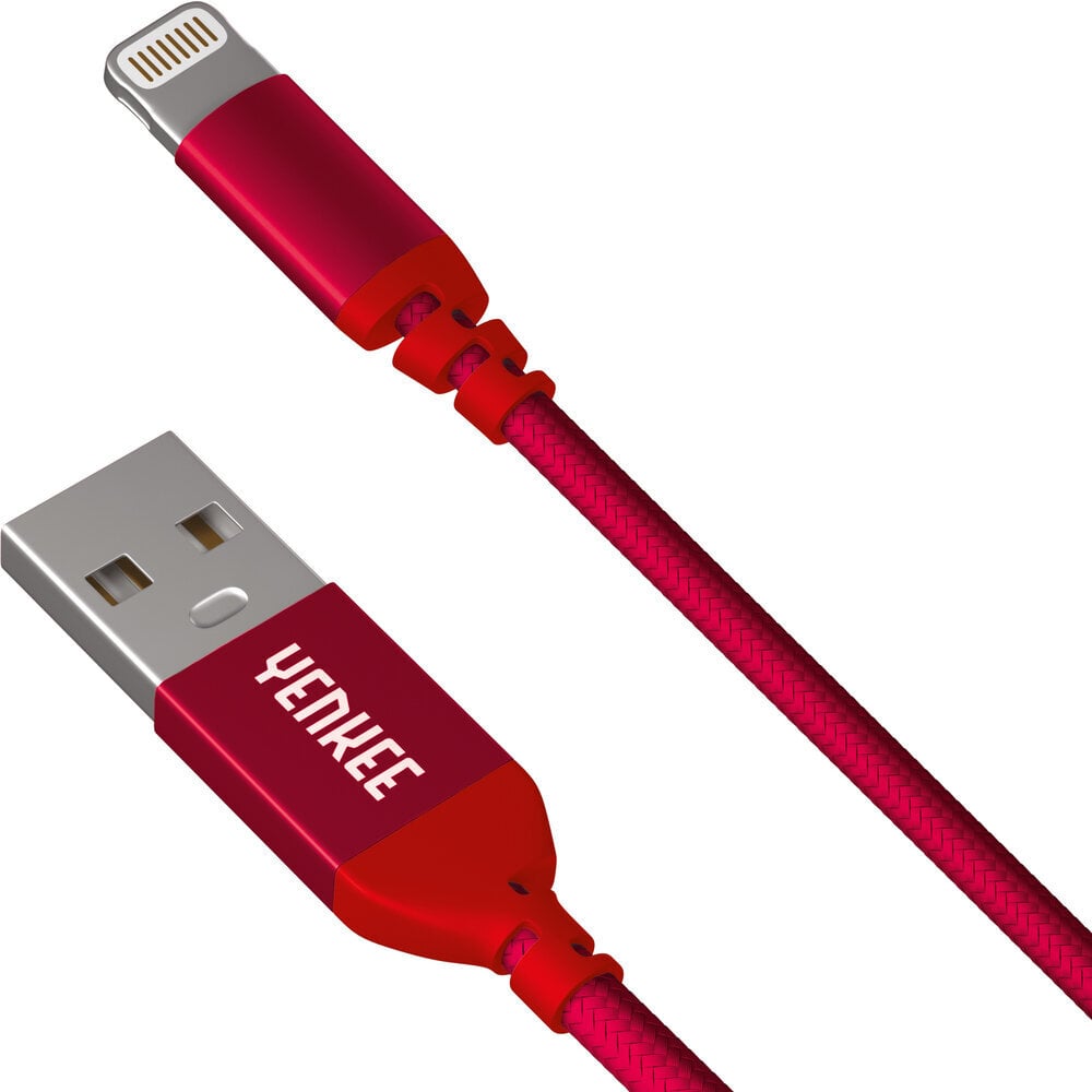 Punutud kaabel YENKEE, 2.0 USB A - Lightning, MFi certified, 480 Mbps, 5V/2.4A, 10W, 1m, alumiiniumist korpus, punane hind ja info | Mobiiltelefonide kaablid | kaup24.ee