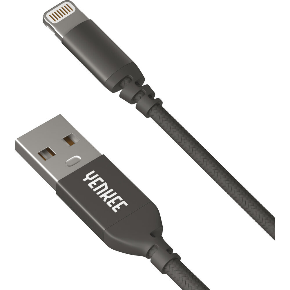 Punutud kaabel YENKEE, 2.0 USB A – Lightning, MFi certified, 480 Mbps, 5V/2.4A, 10W, 1m, alumiiniumkorpus, must hind ja info | Mobiiltelefonide kaablid | kaup24.ee