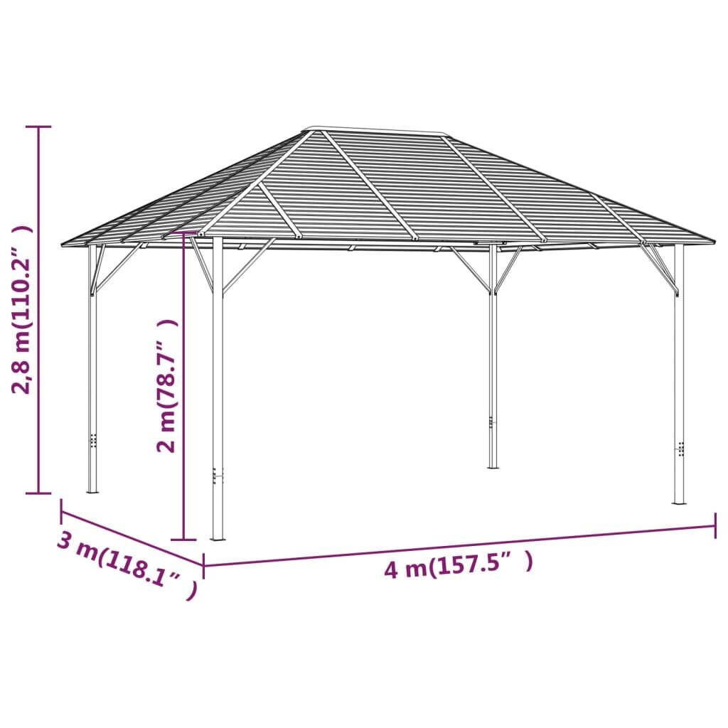 vidaXL varjualune katusega, 4 x 3 m, antratsiithall hind ja info | Varikatused ja aiapaviljonid | kaup24.ee