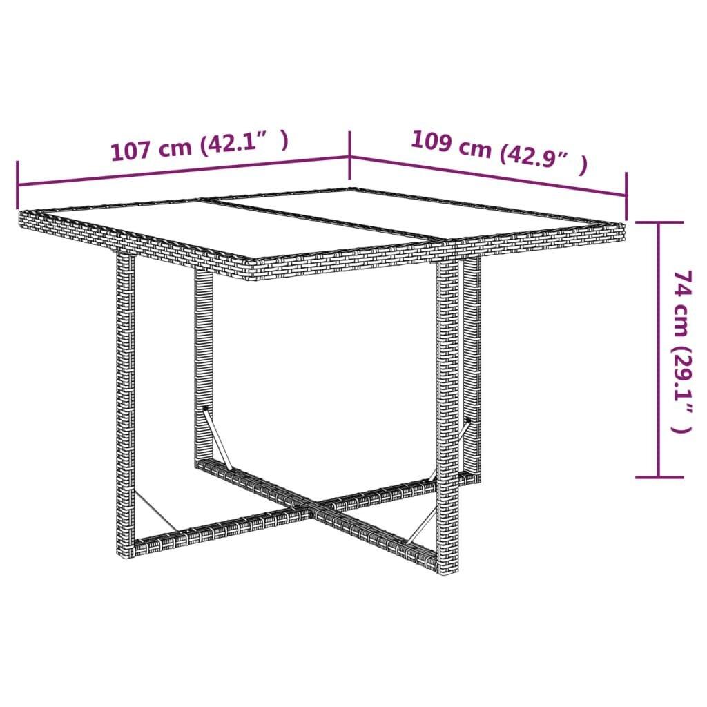 vidaXL aialaud, pruun, 109 x 107 x 74 cm, polürotang ja klaas hind ja info | Aialauad | kaup24.ee