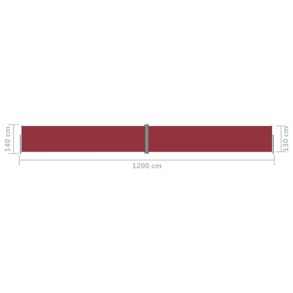 vidaXL lahtitõmmatav külgsein, punane, 140 x 1200 cm цена и информация | Päikesevarjud, markiisid ja alused | kaup24.ee