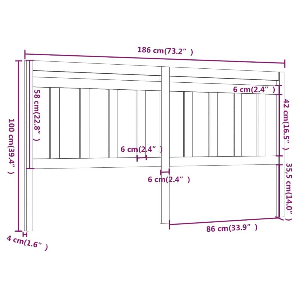 vidaXL voodipeats, must, 186 x 4 x 100 cm, männipuit hind ja info | Voodid | kaup24.ee