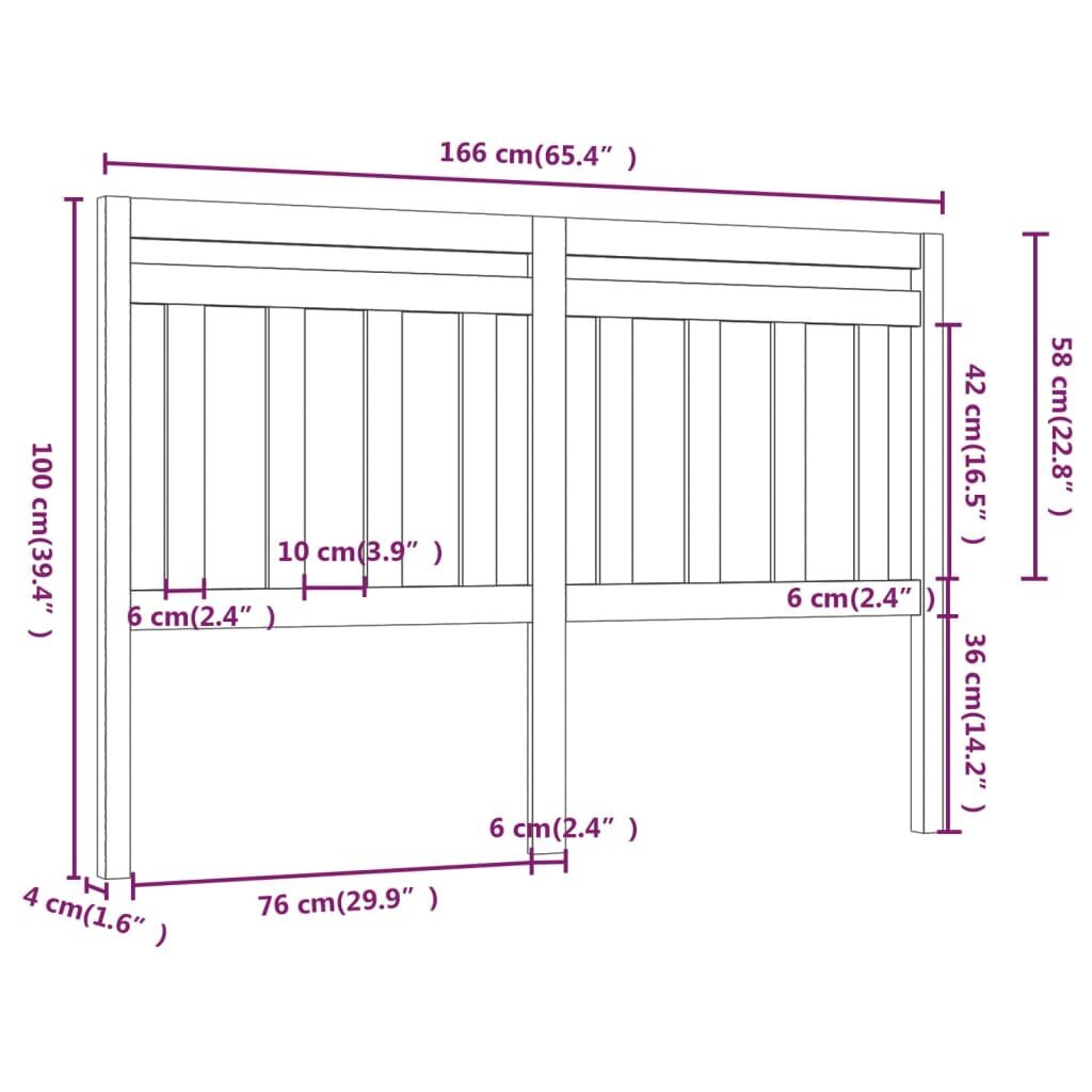 vidaXL voodipeats, hall, 166 x 4 x 100 cm, männipuit hind ja info | Voodid | kaup24.ee