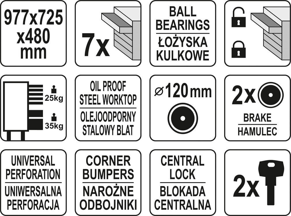 Tööriistakapp koos ratastega, 7 sahtlit Yato hind ja info | Käsitööriistad | kaup24.ee