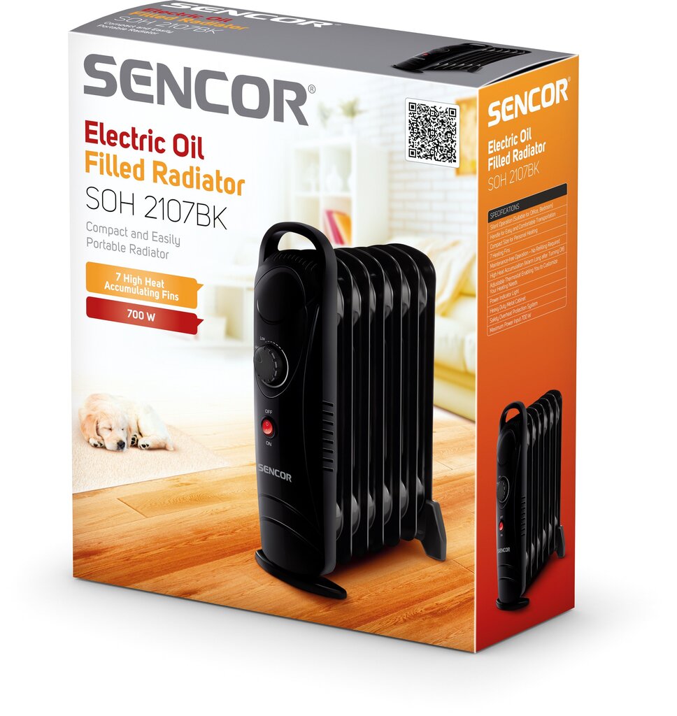 Õliradiaator SENCOR SOH 2107BK, 700W, 7-sektsiooni hind ja info | Küttekehad | kaup24.ee