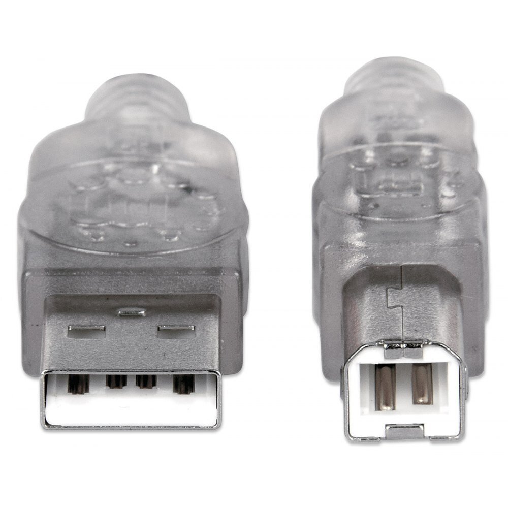 Kaabel Manhattan USB A-B M/M 5,0m, USB2.0 Hi-Speed, hõbedane hind ja info | Kaablid ja juhtmed | kaup24.ee