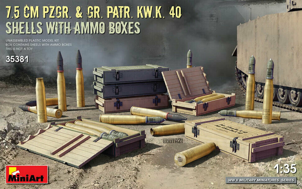 Liimitav mudel MiniArt 35381 7.5 cm Pzgr. & Gr. Patr. Kw.K. 40 Shells with Ammo Boxes 1/35 hind ja info | Liimitavad mudelid | kaup24.ee