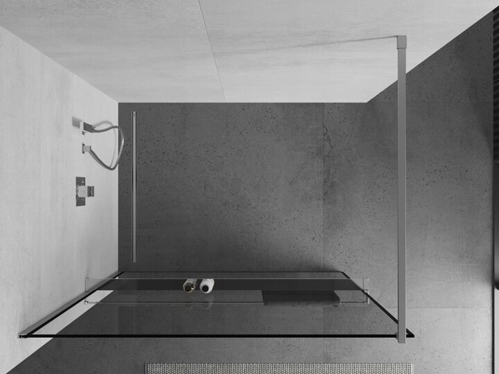 Walk-in dušisein Mexen Kioto+ riiuli, kroom/must raam, 70,80,90,100,110,120,130,140x200 cm hind ja info | Dušikabiinide uksed ja seinad | kaup24.ee