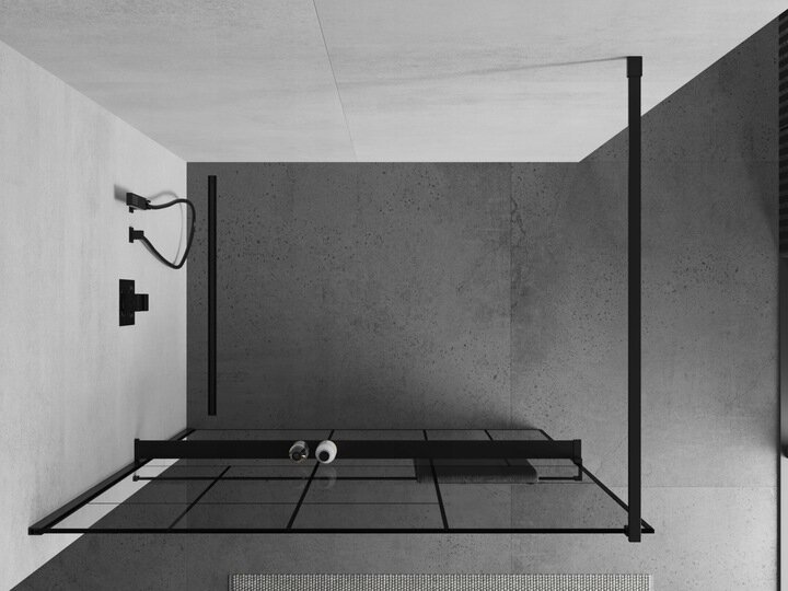 Walk-in dušisein Mexen Kioto+ riiul, must/must muster, 70,80,90,100,110,120,130,140x200 cm hind ja info | Dušikabiinide uksed ja seinad | kaup24.ee