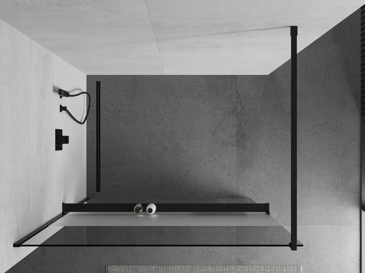 Walk-in dušisein Mexen Kioto + riiul, must/poolmatt klaas 70,80,90,100,110,120x200 cm hind ja info | Dušikabiinide uksed ja seinad | kaup24.ee