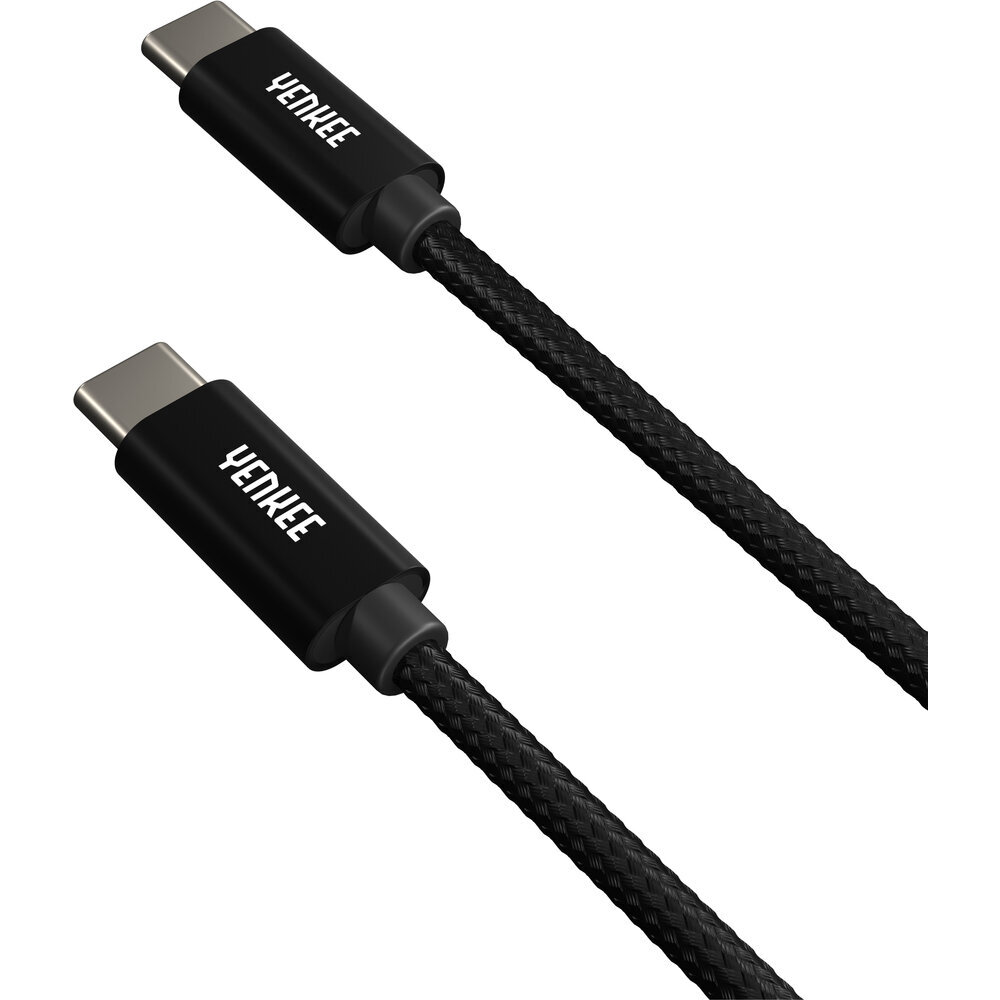 Punutud kaabel YENKEE, 2.0 USB C - USB C, 480 Mbps, 20V/3A, 60W, 0,2m, alumiiniumist korpus, must цена и информация | Mobiiltelefonide kaablid | kaup24.ee
