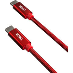 Punutud kaabel YENKEE, 2.0 USB C - USB C, 480 Mbps, 20V/3A, 60W, 2m, alumiiniumkorpus, punane цена и информация | Кабели для телефонов | kaup24.ee