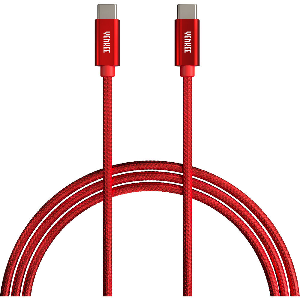 Punutud kaabel YENKEE, 2.0 USB C - USB C, 480 Mbps, 20V/3A, 60W, 2m, alumiiniumkorpus, punane hind ja info | Mobiiltelefonide kaablid | kaup24.ee