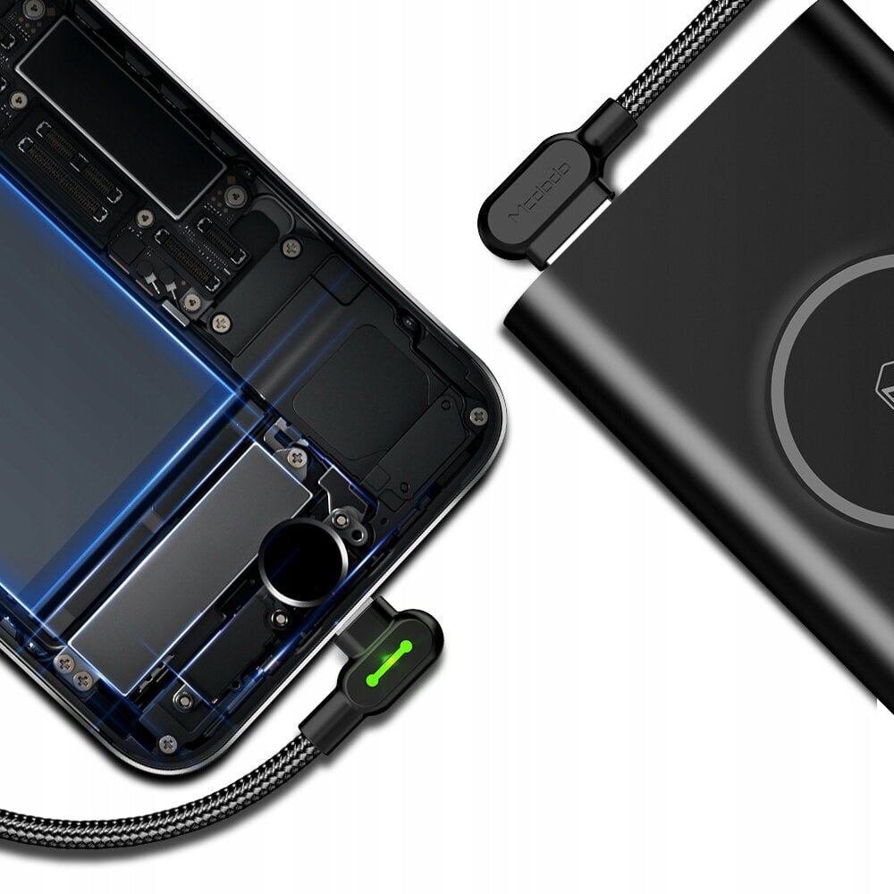 Mcdodo telefonikaabel kiire , 90° nurga all , LED USB TYP C 0,5m must tugev punutisega hind ja info | Kaablid ja juhtmed | kaup24.ee