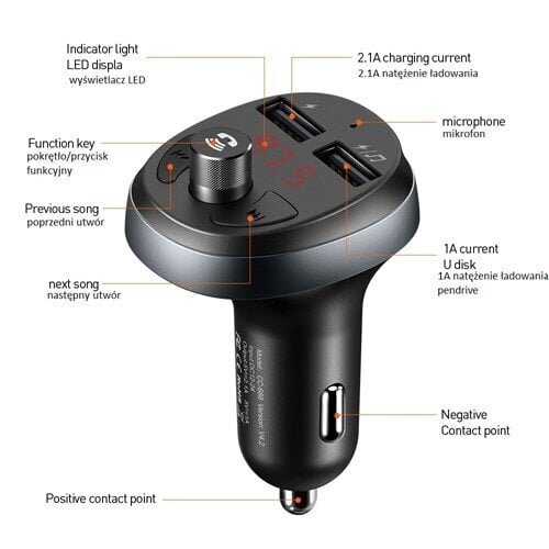 Mcdodo FM saatja BT hands-free komplekt 2xUSB CC-6880 цена и информация | FM modulaatorid, FM trasmitterid | kaup24.ee